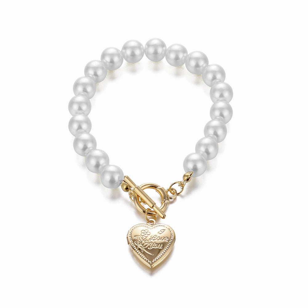Wholesale White Pearl Heart Alloy Bracelet