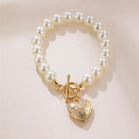 Wholesale White Pearl Heart Alloy Bracelet