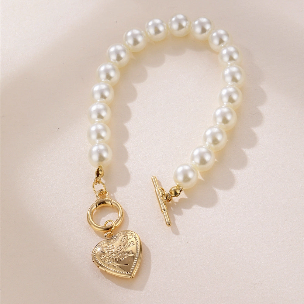 Wholesale White Pearl Heart Alloy Bracelet