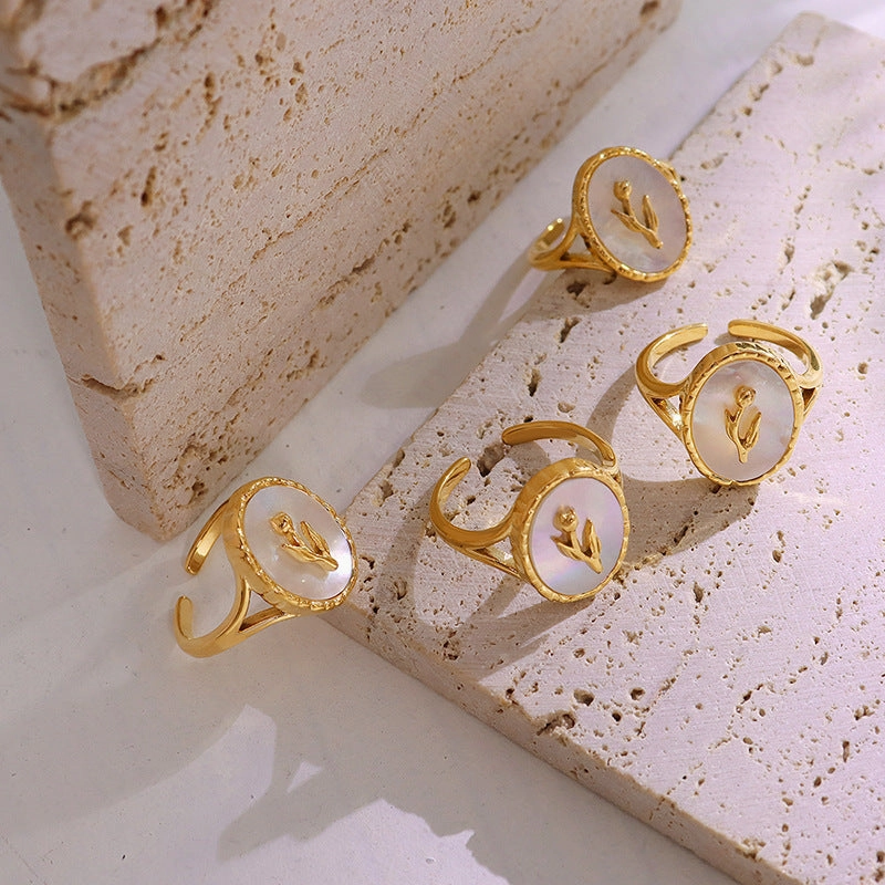Wholesale White Sea Shell Open Copper Ring