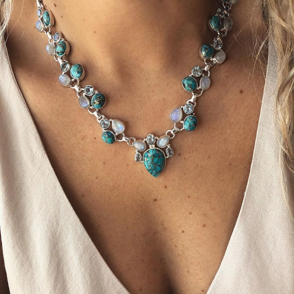 Wholesale White Turquoise Flower Necklace