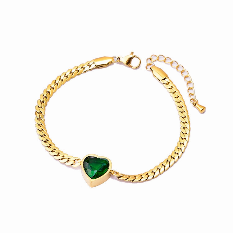 Wholesale White Zircon Love Necklace Titanium Steel Bracelet Green Diamond Clavicle Chain Heart Shape Bracelet Set