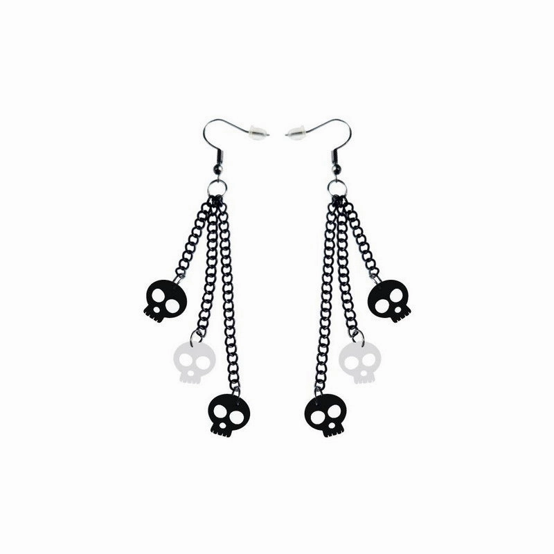 Wholesale Wholesale Halloween Acrylic Black Chain Bat Skeleton Spider Pumpkin Coffin BOO Ghost Earrings