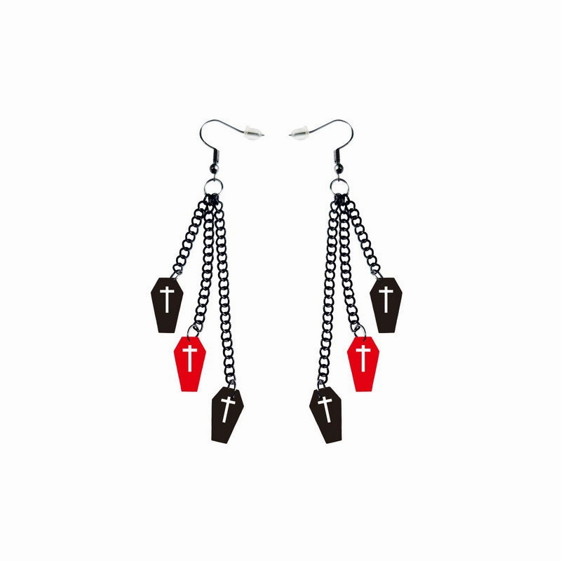 Wholesale Wholesale Halloween Acrylic Black Chain Bat Skeleton Spider Pumpkin Coffin BOO Ghost Earrings