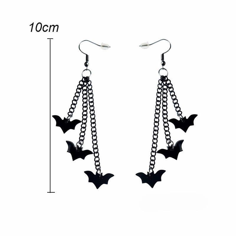 Wholesale Wholesale Halloween Acrylic Black Chain Bat Skeleton Spider Pumpkin Coffin BOO Ghost Earrings