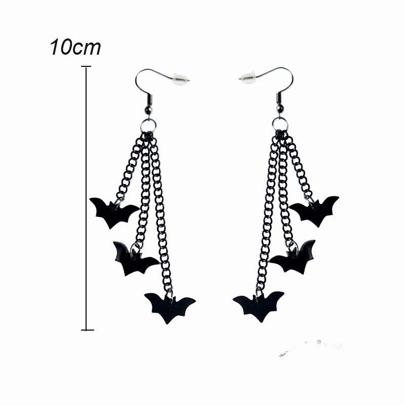 Wholesale Wholesale Halloween Acrylic Black Chain Bat Skeleton Spider Pumpkin Coffin BOO Ghost Earrings