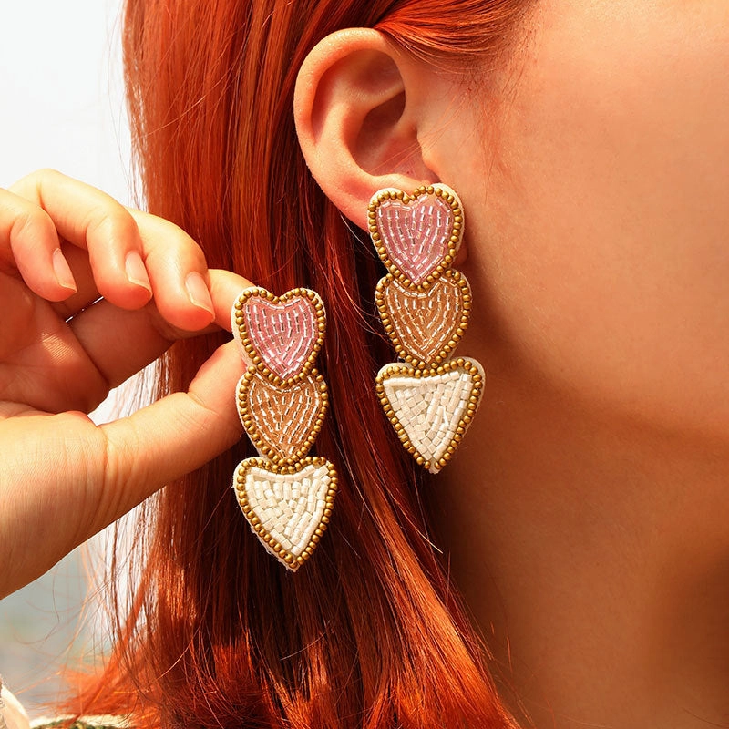 Wholesale Wholesale Hand-sewn Bohemian Heart Earrings