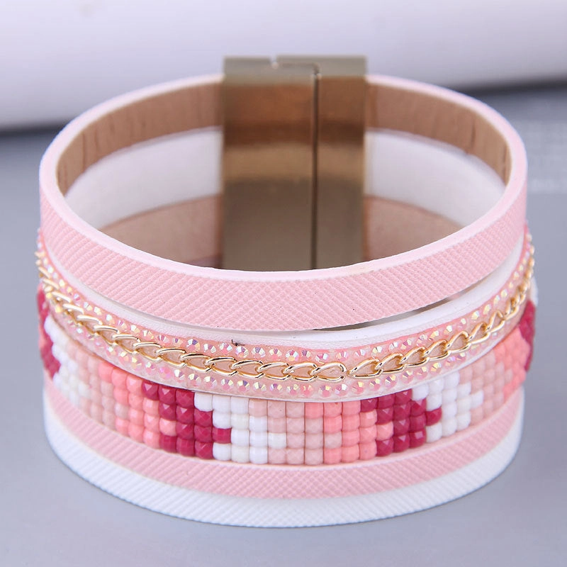 Wholesale Wide Leather Magnetic Buckle Alloy Bracelet