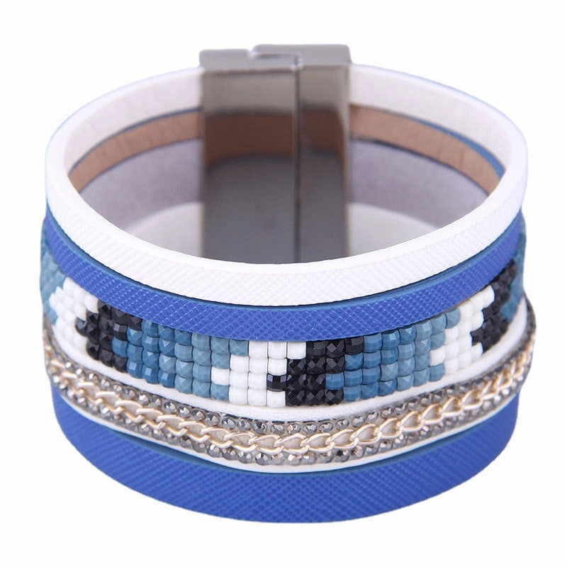 Wholesale Wide Leather Magnetic Buckle Alloy Bracelet