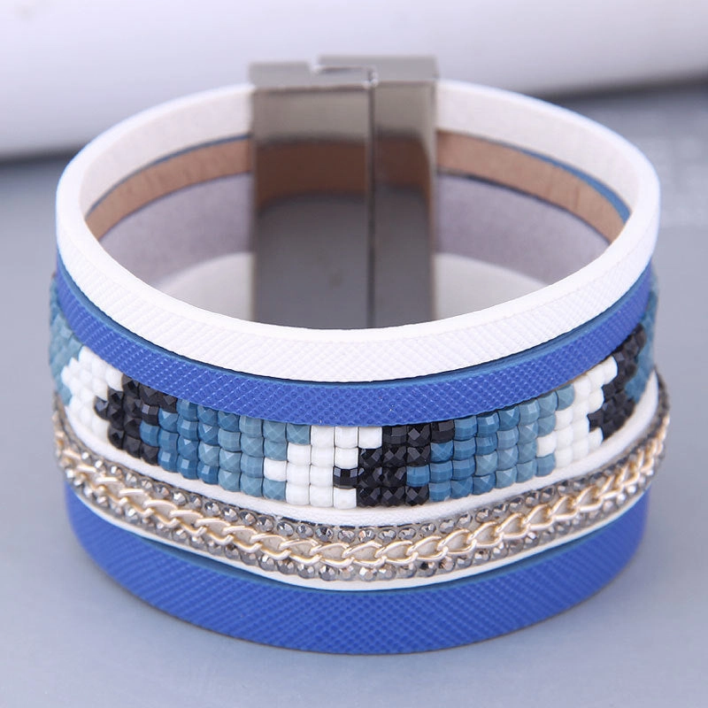 Wholesale Wide Leather Magnetic Buckle Alloy Bracelet