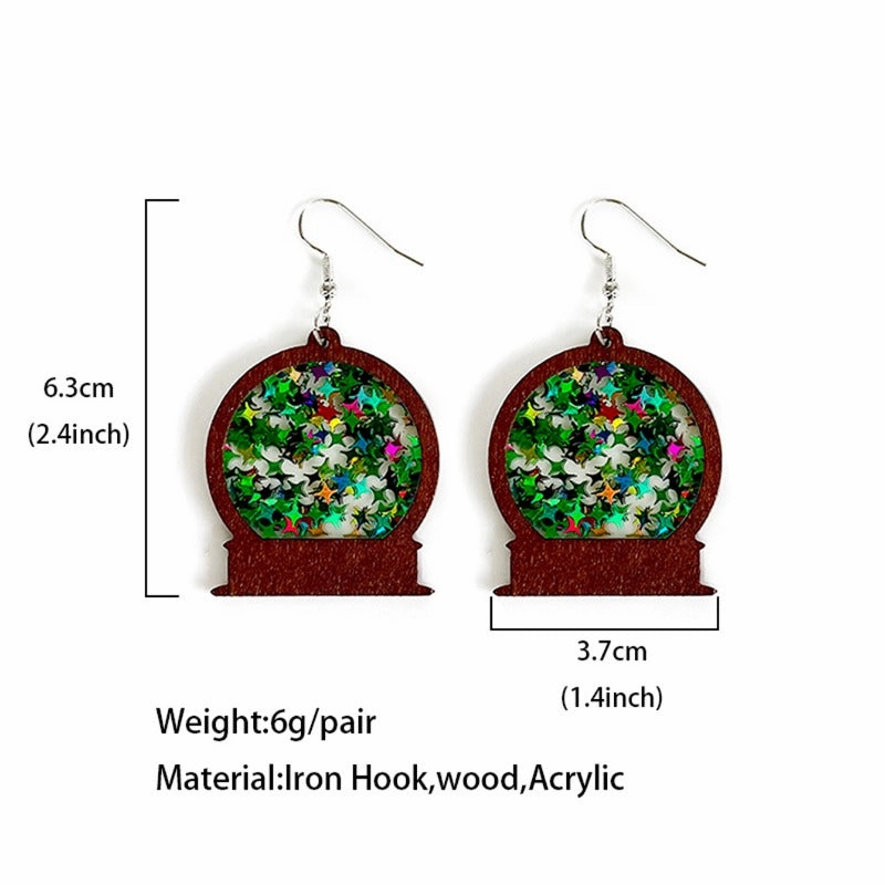 Wholesale Winter Christmas Acrylic Inlaid Wood Imitation Glass Ball Fashionable Earrings