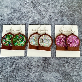 Wholesale Winter Christmas Acrylic Inlaid Wood Imitation Glass Ball Fashionable Earrings