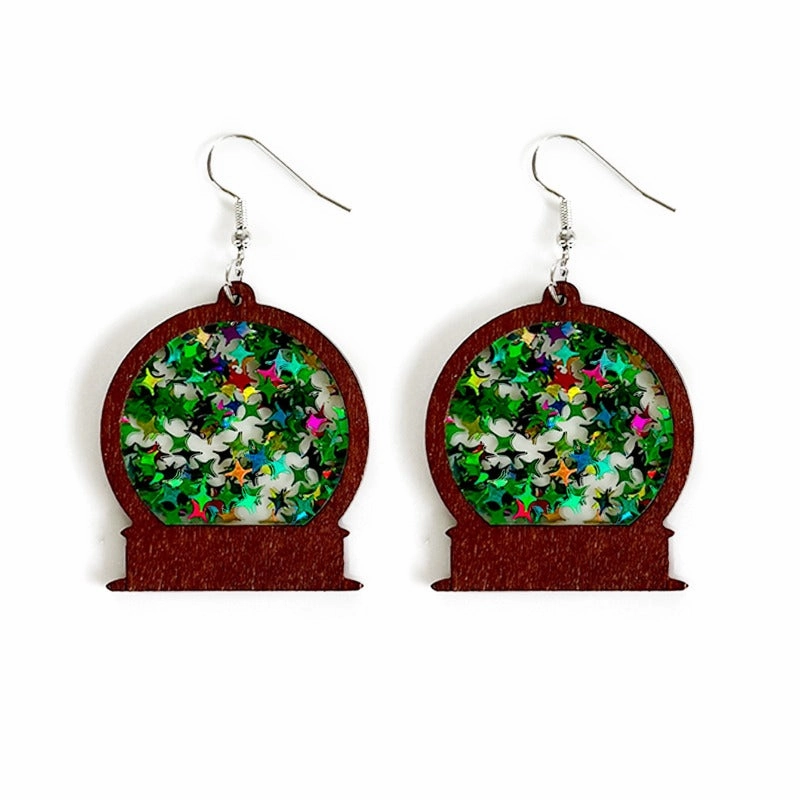 Wholesale Winter Christmas Acrylic Inlaid Wood Imitation Glass Ball Fashionable Earrings