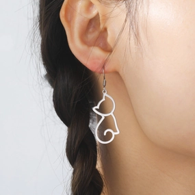 Wholesale Wire Cat Pendant Stainless Steel Earrings