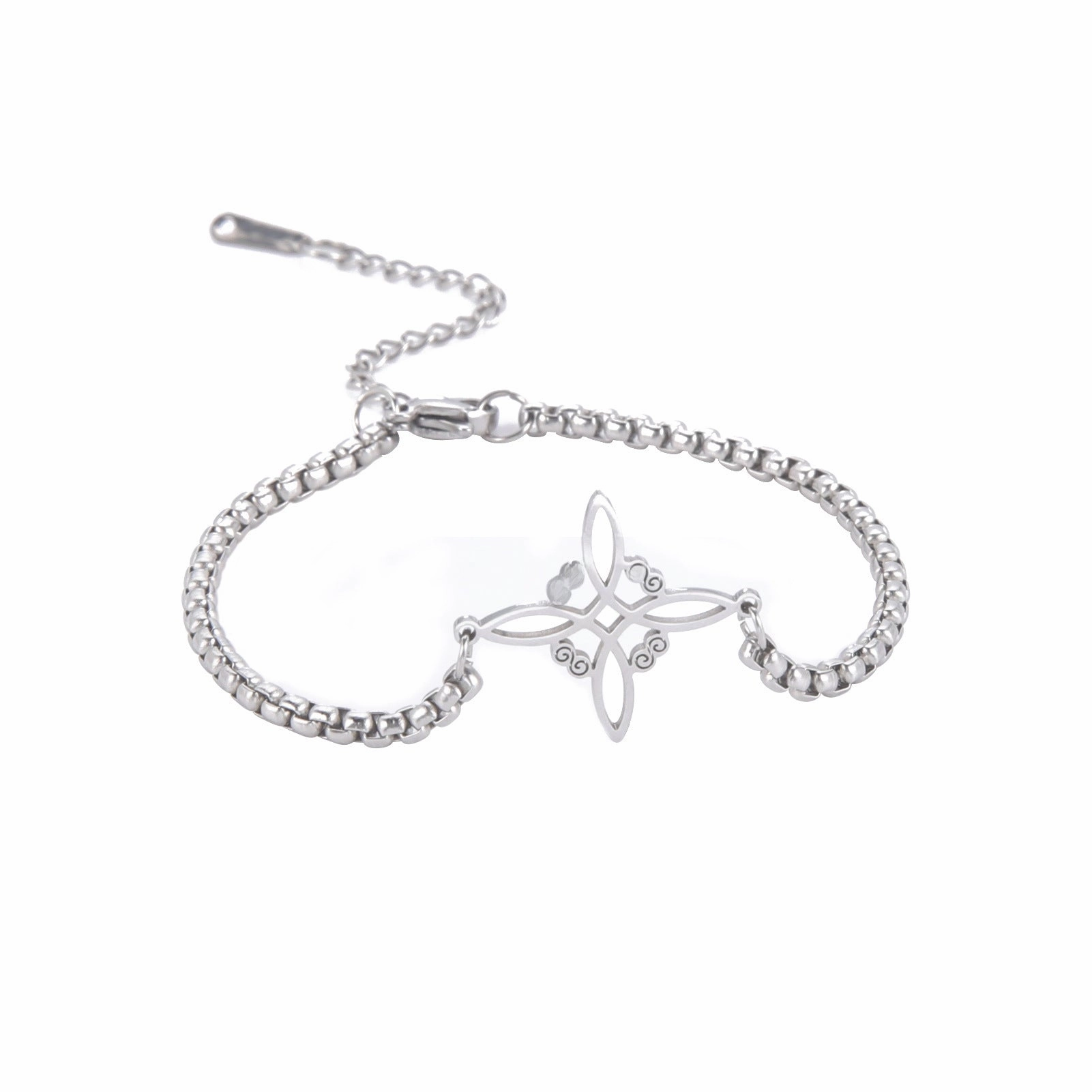 Wholesale Witch knot S-shaped double hole pendant box chain stainless steel bracelet