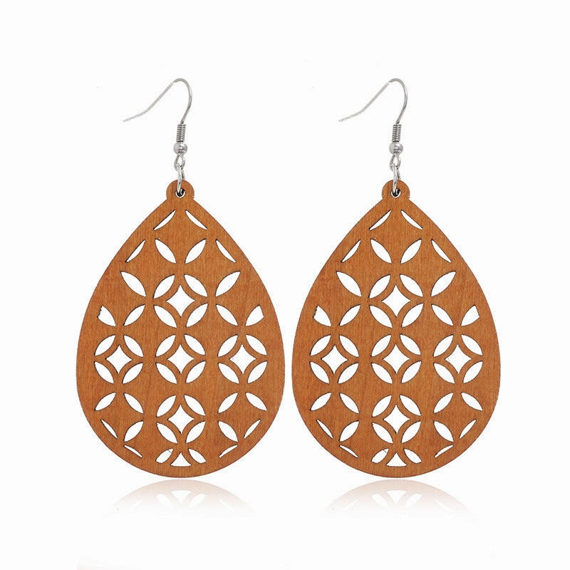 Wholesale Wood Geometric Hollow Earrings
