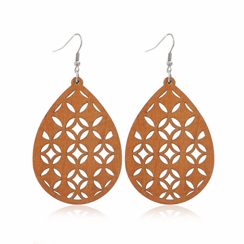 Wholesale Wood Geometric Hollow Earrings