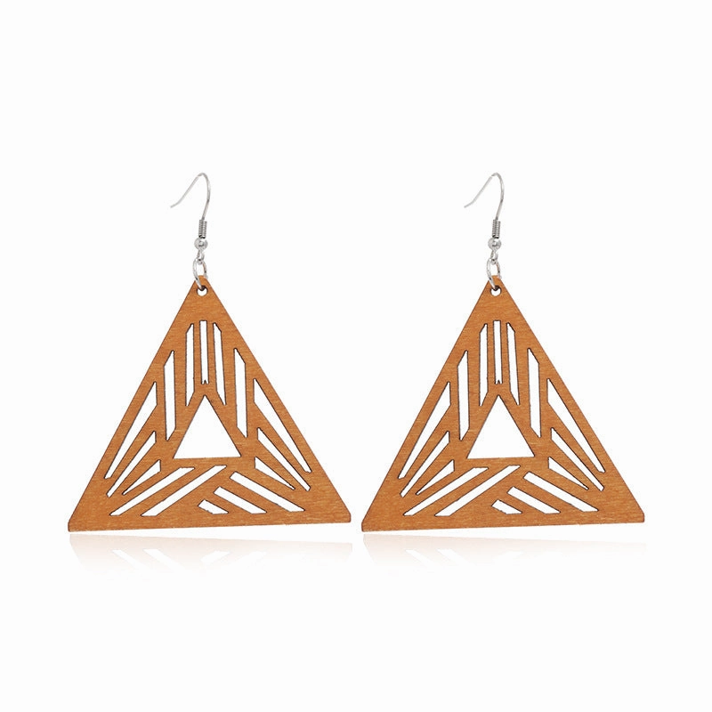 Wholesale Wood Geometric Hollow Earrings