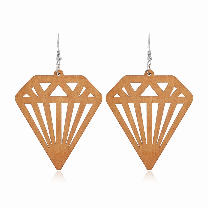 Wholesale Wood Geometric Hollow Earrings