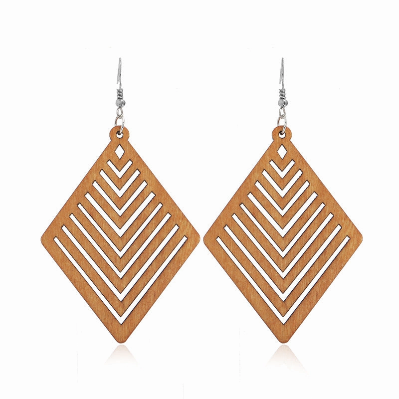 Wholesale Wood Geometric Hollow Earrings
