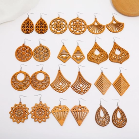 Wholesale Wood Geometric Hollow Earrings