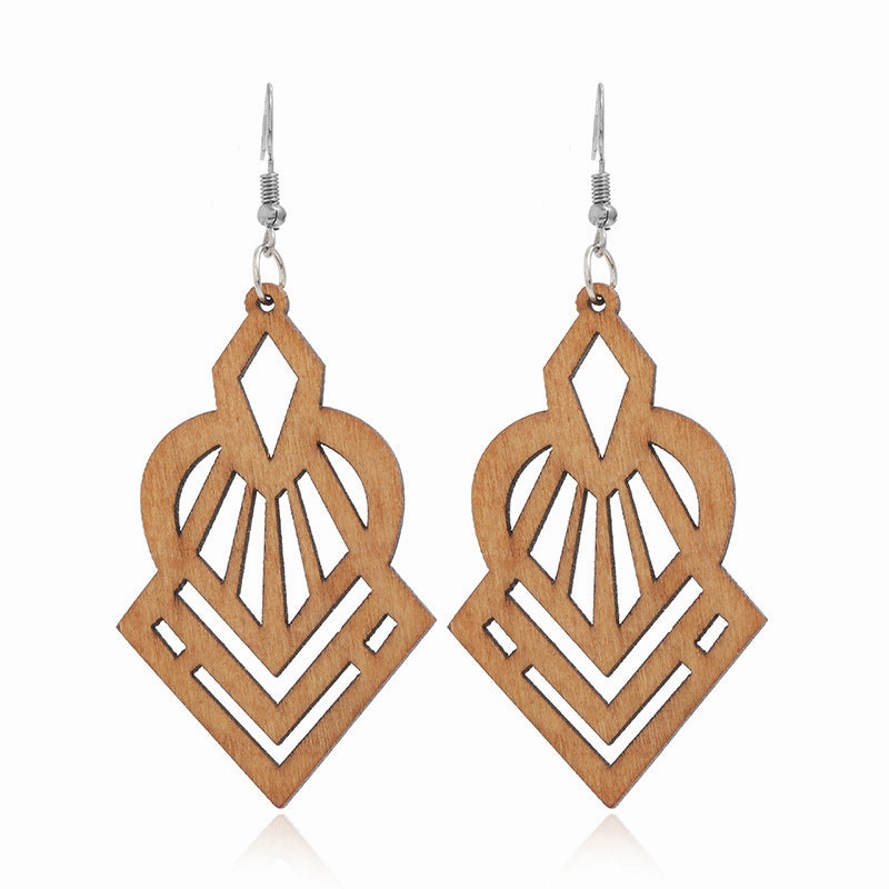 Wholesale Wood Geometric Hollow Earrings