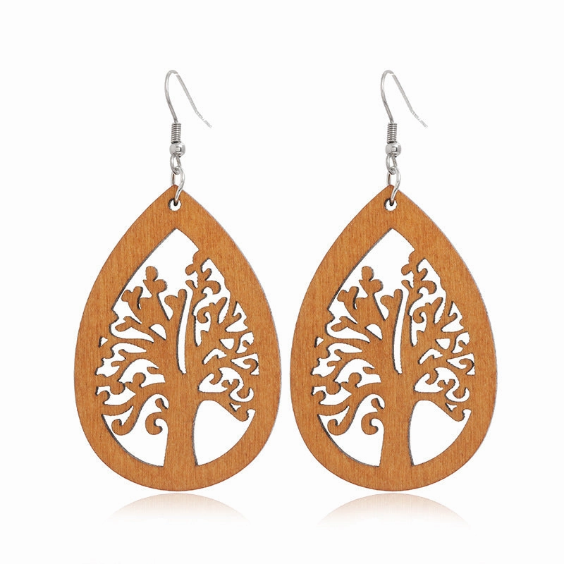Wholesale Wood Geometric Hollow Earrings