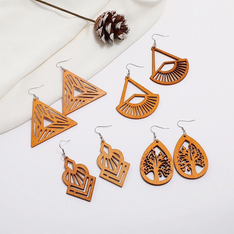 Wholesale Wood Geometric Hollow Earrings