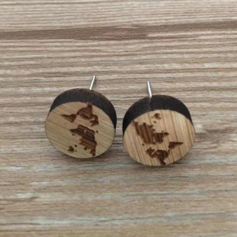 Wholesale Wood Map Ear Studs