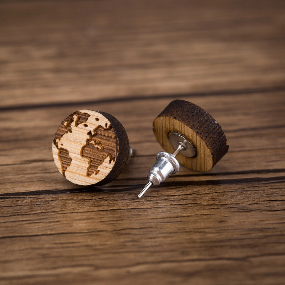 Wholesale Wood Map Ear Studs