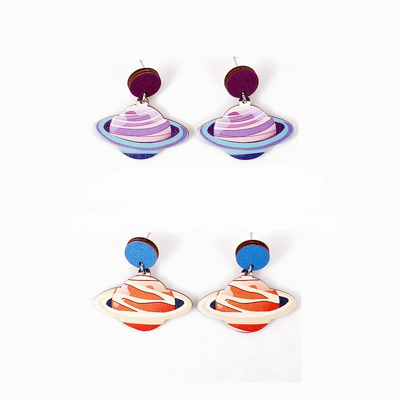 Wholesale Wood Planet Print Earrings