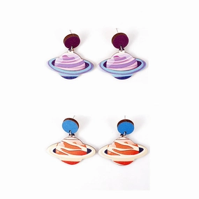 Wholesale Wood Planet Print Earrings