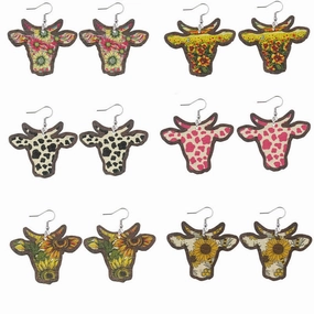 Wholesale Wood Sunflower Flower Bull Head Earrings