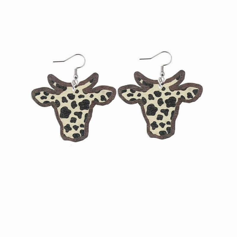 Wholesale Wood Sunflower Flower Bull Head Earrings