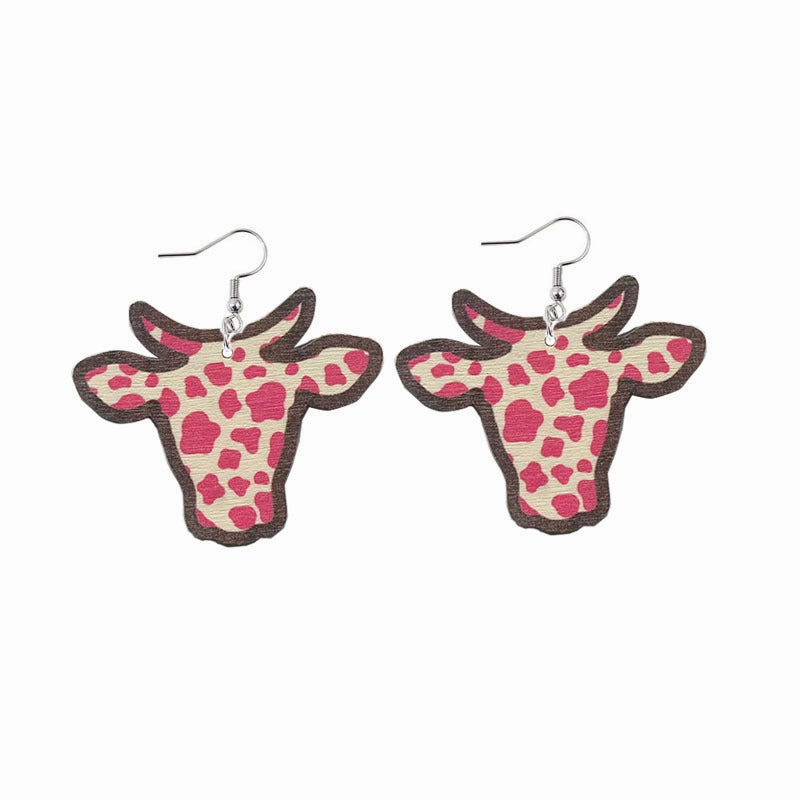 Wholesale Wood Sunflower Flower Bull Head Earrings