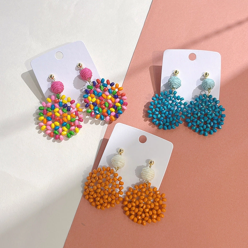 Wholesale Wooden Beads Braided Geometric Round Stud Earrings