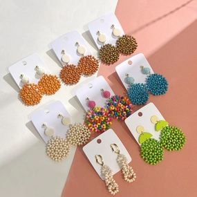 Wholesale Wooden Beads Braided Geometric Round Stud Earrings