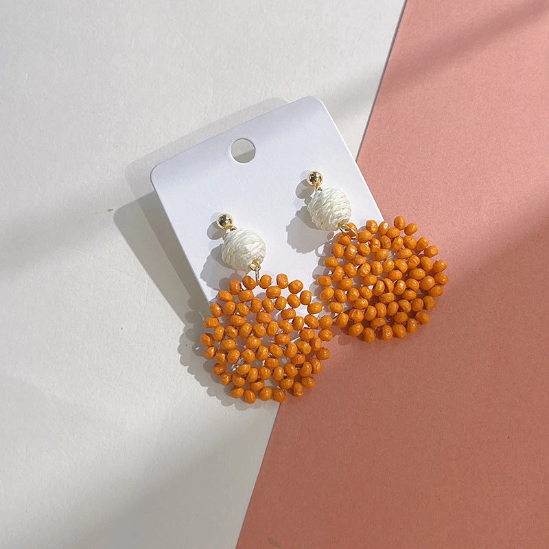 Wholesale Wooden Beads Braided Geometric Round Stud Earrings