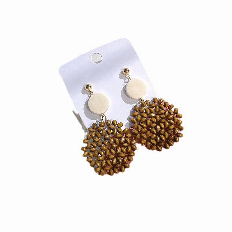 Wholesale Wooden Beads Braided Geometric Round Stud Earrings
