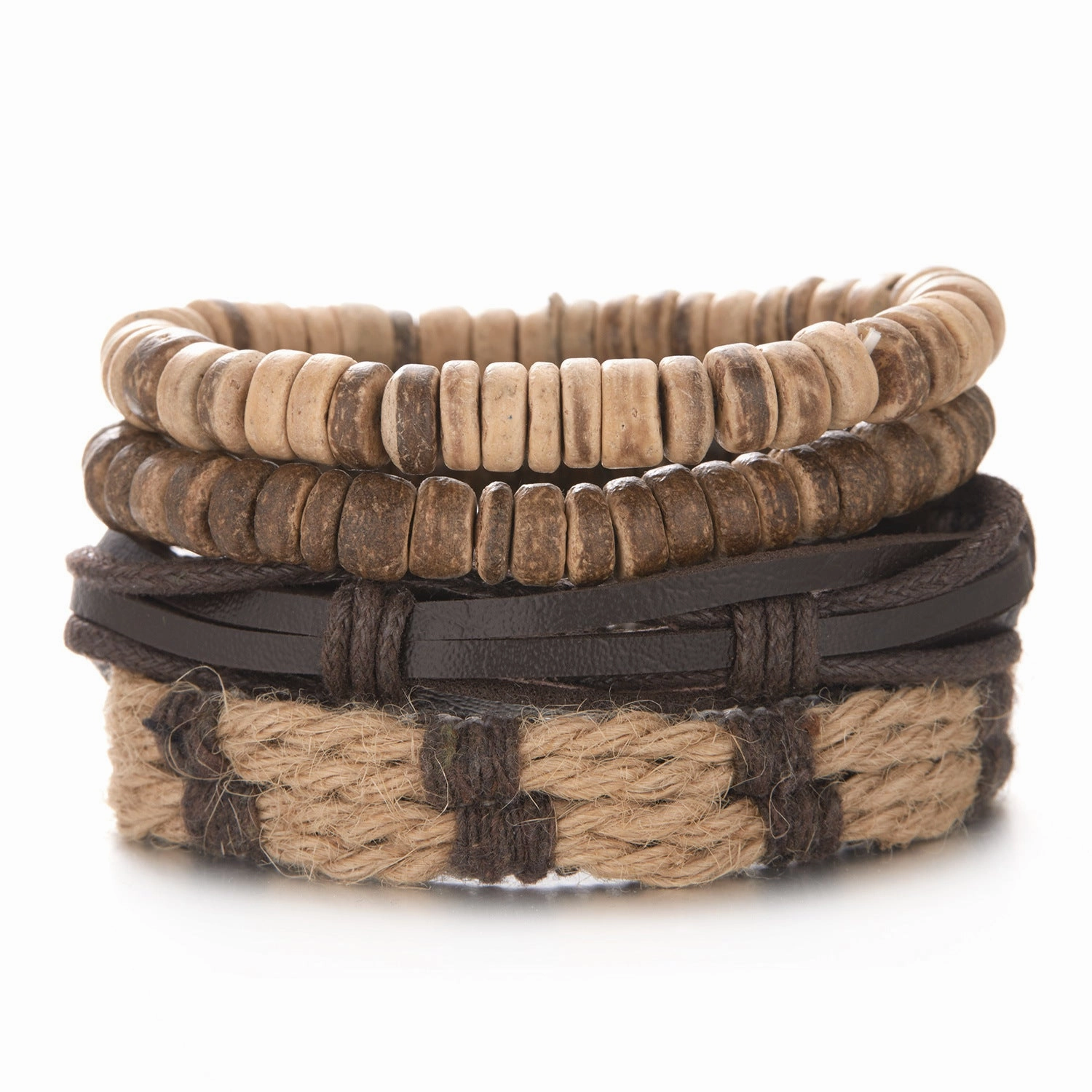 Wholesale Wooden Beads Coconut Shell Bead Chain Weaving Leather Combination Bracelet Set