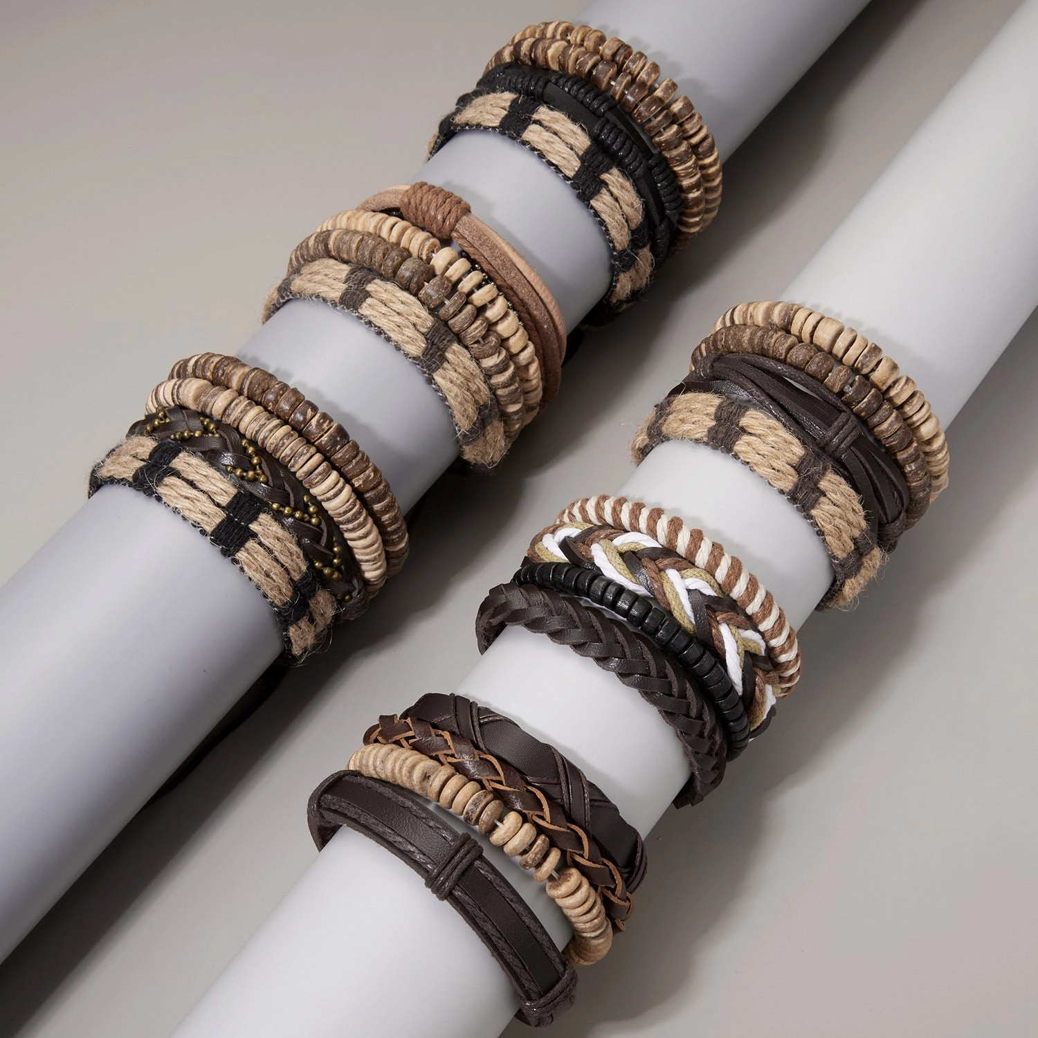 Wholesale Wooden Beads Coconut Shell Bead Chain Weaving Leather Combination Bracelet Set
