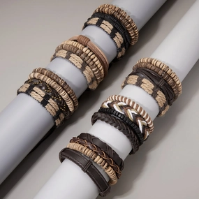 Wholesale Wooden Beads Coconut Shell Bead Chain Weaving Leather Combination Bracelet Set