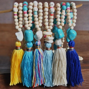 Wholesale Wooden Beads Polymer Clay Colorful Tassel Long Necklace
