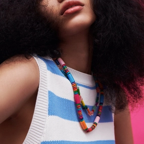 Wholesale Wooden Bohemian Double-layer Colored Beaded Necklace