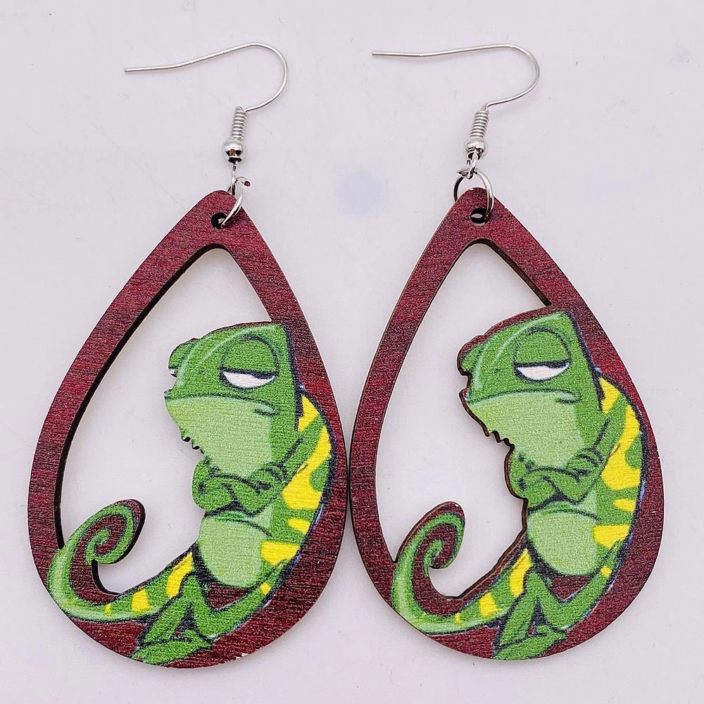 Wholesale Wooden Cartoon Frog Earrings