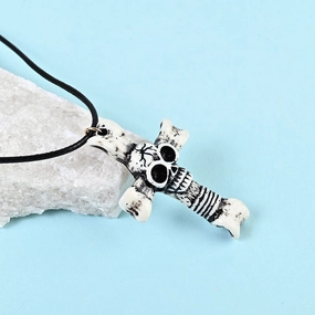 Wholesale Wooden Cross Halloween Skull Resin Necklace