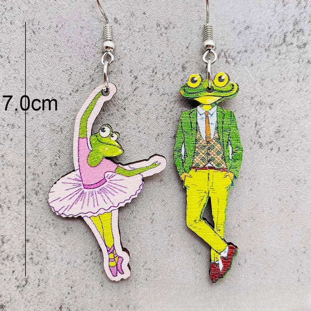 Wholesale Wooden Frog Prince Ballet Girl Pendant Earrings