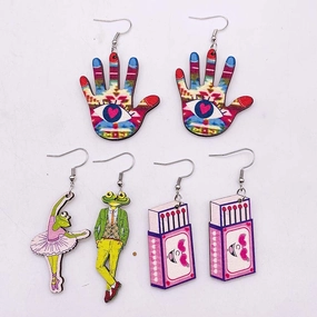Wholesale Wooden Frog Prince Ballet Girl Pendant Earrings