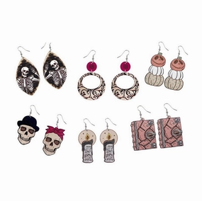 Wholesale Wooden Halloween Rainbow Pumpkin Earrings