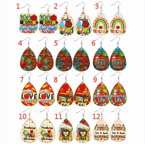 Wholesale Wooden Printed Earrings for Teachers' Day and Graduation Season